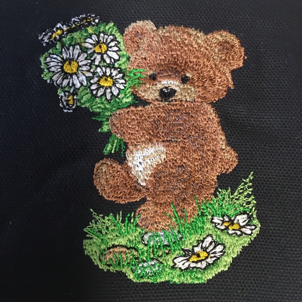 4 Embroidered coasters bears 5” Square Black background EUC New or like new. - Picture 5 of 9